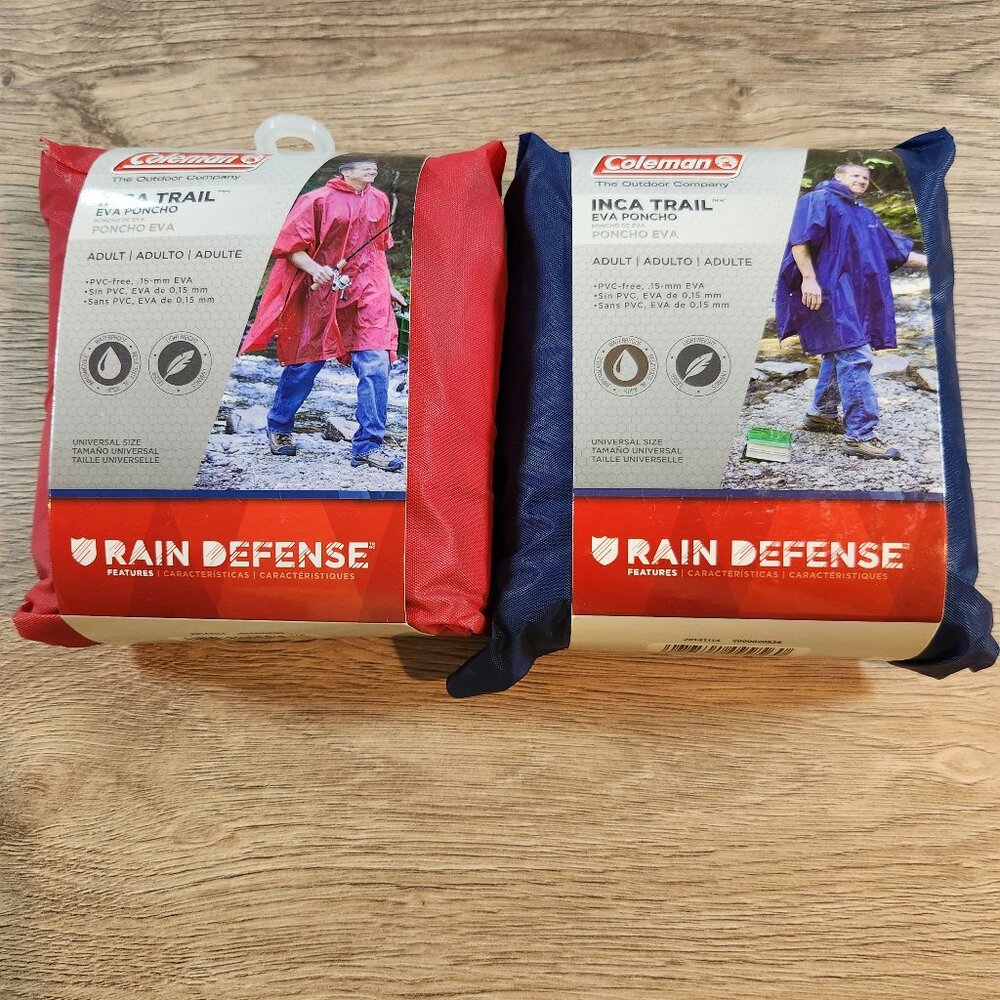 Coleman Inca Trail EVA Poncho Adult Universal Size Rain Defense Red Blue 2‎ Pack